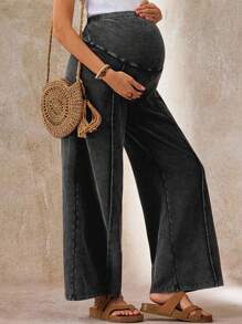 Boho Mama 孕妇休闲日常抽绳腰宽松阔腿运动裤 - 深灰色 - 查看 3