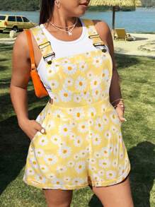 SHEIN MOOSTA Plus Size Women Leisure Daisy Print Jumpsuit Romper - Multicolor - View 4