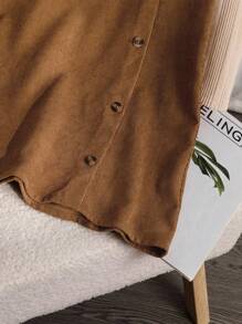 女童休闲圆领罗纹长袖仿层连衣裙，秋季