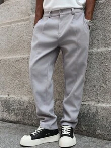 Manfinity Hypemode 男士休闲 INS 风格宽松直筒裤，适合所有季节和日常穿着，是送给男朋友/丈夫的绝佳礼物，休闲，Y2K 风格，浅灰色裤子 - 灰色 - 查看 5