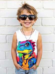 SHEIN Leap Crew 青少年休閒可愛卡通圖案圓領背心，適合夏天穿著 - 白色 - 查看 1