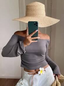 Livesso Women's Off-Shoulder Long Sleeve Sunscreen Shirt - Grey - View 1