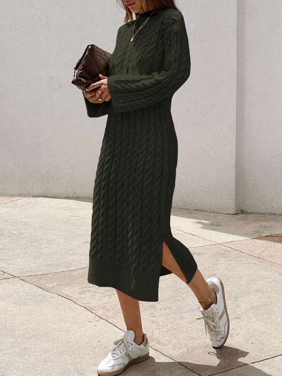 SHEIN Women's Knitwear Long Dress With Cable Pattern