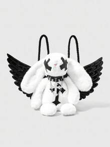 ROMWE Goth Fashionable Y2K Plush Rabbit & Cross Backpack - White - View 4