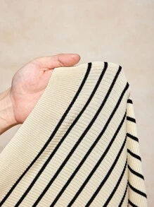 House of One Women's Elegant Casual Striped Button V-Neck Short Sleeve Sweater, Suitable For Summer And Autumn Summer Work Outfits For Women Fall Women Clothes Old Money Office Outfits For Women Fall Outfits Business Professional Women Business Casual Woman