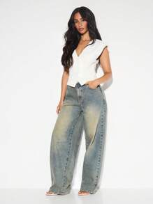 KIZN 无袖纽扣前开襟紧身胸衣商务专业定制背心工作办公室秋春系列职业装 - 白色 - 查看 4