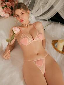 SHEIN 1件上衣+1件内裤内衣套装 - 粉色 - 查看 5