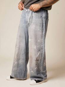 EASEVO Plus Size Men Street Style Pocket Design Loose Fit Jeans - Blue - View 3