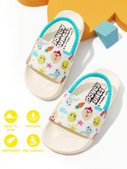 LOONEY TUNES X SHEIN Cute Cartoon & Toddler/Kids Light Beige Slippers, EVA Material Lightweight Anti-Slip, Protect Little Feet, Suitable For Indoor & Outdoor Wear, Unisex Boys & Girls