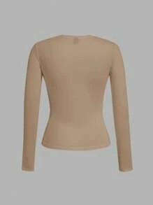 SHEIN EZwear 大码多色圆领修身时尚百搭长袖T恤 - 彩色 - 查看 6