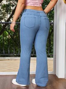 SHEIN MOD Plus Size Casual Washed Slim Fit Flare Leg Jeans,Fall Women Clothes,Teacher Outfits For Women,Office Outfits For Women,Skinny Flared Jeans,Y2k Flare Pants