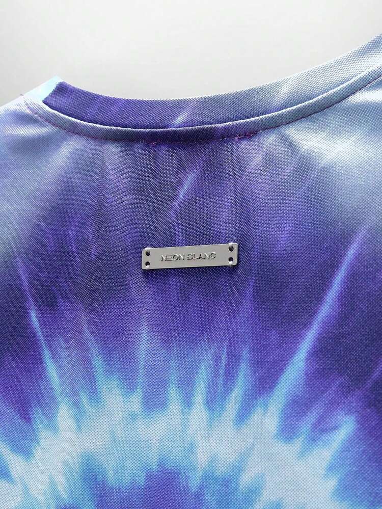 Men's Street Style Tie-Dye Knit Short Sleeve T-Shirt, Suitable For Summer