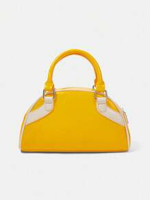 LOONEY TUNES X SHEIN 时尚黄色卡通图案手提波士顿包，休闲校园街头风 - 黃色 - 查看 7