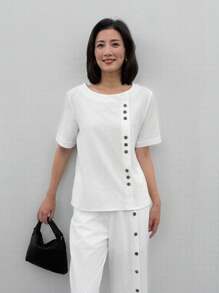 EMERY ROSE Women'S Button-Decorated Top And Pants Set