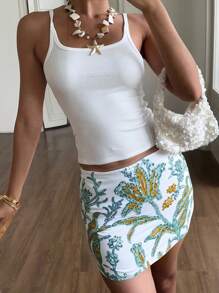 SHEIN EZwear Women's Fashion Vacation Casual Sequin Mini Skirt - Mint Green - View 5