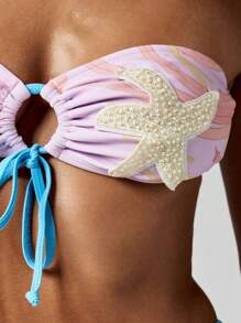MISSGUIDED Bộ bikini Bandeau đính sao biển ngọc trai mùa hè bãi biển hồ bơi khu nghỉ dưỡng mặc đồ bơi hai mảnh dây buộc bên hông - Nhiều màu - Xem 6