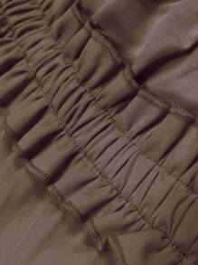 INAWLY 女式夏季简约纯色荷叶边露肩连体裤 - 咖啡棕 - 查看 3