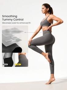 GLOWMODE 24英寸 FeatherFit™ 塑身提臀塑形可拆卸臀垫无前缝速效收腹紧身裤低冲击瑜伽普拉提 Barre Studio 日常休闲装 - 深灰色 - 查看 6