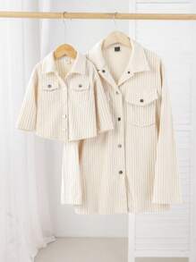 SHEIN Baby Girl Front Button Pocket Casual Versatile Long Sleeve Jacket,In Fall/Winter - Beige - View 10