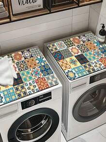 SHEIN 1pc Vintage Plaid Print Washing Machine Dust Cover, Quick-Dry Absorbent Protective Pad, Suitable For Washing Machine And Dryer, Modern Practical Mat, Applicable For Laundry Room And Kitchen Decor
