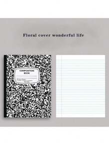 SHEIN 1pc Black Floral Pattern Hard Cover Notebook, Thick Paper, Lined, Suitable For Students And Office Workers Back To School - Black - View 5