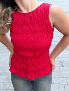 Jeta Ari Damen Sommer Lässig einfarbiges Plissee Trägerhemd mit rundem Ausschnitt