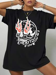 SHEIN EZwear 大码休闲夏季骷髅印花T恤