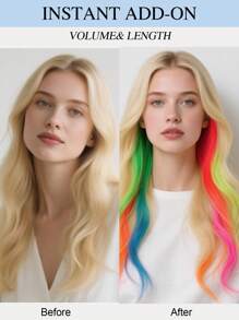 9AM Hair Colored Clip In Hair Extensions 100% Real Human Hair 18 Inch 3 Chiếc Đỏ/Xanh Dương/Xanh Lá/Hồng/Cam Vô Hình Thẳng Highlight Nhiều Màu Sắc Tóc Giả Cầu Vồng Cho Phụ Nữ/Bé Gái - Nhiều màu - Xem 10