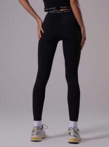 Musera Sport Letter Graphic Seamless Sculpt Fitted Sports Leggings Active Gym Workout Summer Padel Club