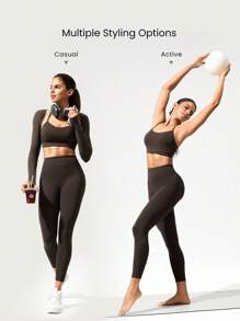 GLOWMODE 24英寸 FeatherFit™ 塑身提臀塑形可拆卸臀垫无前缝速效收腹紧身裤低冲击瑜伽普拉提 Barre Studio 日常休闲装 - 巧克力棕 - 查看 9