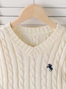 SHEIN Sparklyn Tween Girl's Knight Graphic V-Neck Long Sleeve Casual Sweater Fall Winter - Apricot - View 8