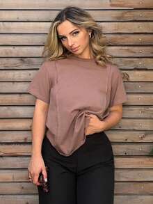 Jeta Ari Camiseta con detalle de costura sólido - Café integral - Ver 6