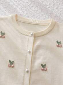 Sparklyn 女孩秋冬返校精致珍珠樱花开衫、长袖针织毛衣夹克 - 白色 - 查看 9