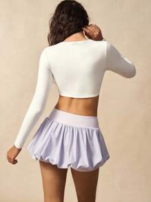 VARSIVA Workout Women Tops Women's Simple Solid Color Keyhole Neckline Cropped Tight Fit Long Sleeve Sporty T-Shirt Gym Top - White - View 6