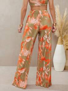 L'Amorae 花卉印花褶皱阔腿裤夏日假期 - 彩色 - 查看 5