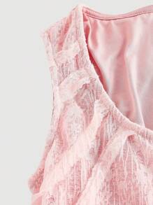 SHEIN MOD Women's Elegant Pink Lace Square Neck Sleeveless Ruffle Hem Dress - Pink - View 3