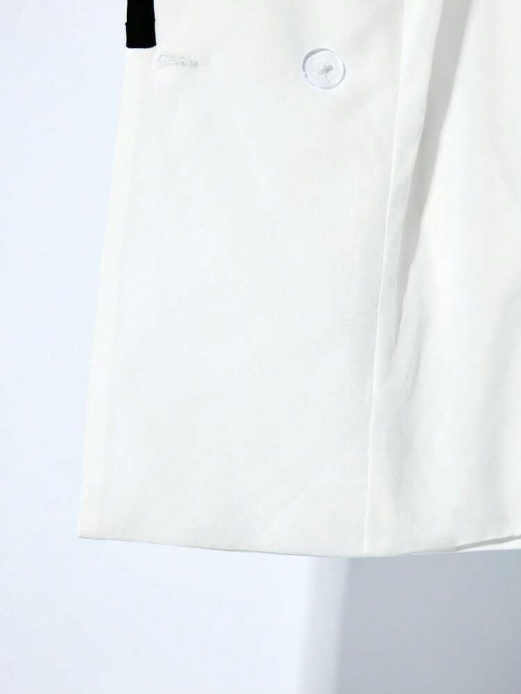 SHEIN Maija Women's V-Neck Color Block Casual Blazer, Versatile Fashion Workwear Jacket With Metal Button Decor, Chic Commuter Style Suitable For Business, Leisure, Party Business Casual Women's Wear, Office Wear, Low-Key Old Money Style, Effortless Temperament, High-End Urban Commuting, The Same Style As The Editor-In-Chief Of The Magazine, Urban Social Vacation Party Wear, Charming, Low-Key And Durable Basic Style, Versatile And Not Picky Clothing, Street Fashion Wear, Clothing, Coffee Shop, Relaxed Wear