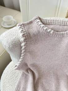 SHEIN LUNE 女士休闲拼色宽松针织背心上衣针织背心无袖针织上衣女士针织背心毛衣背心返校秋季女装秋季外出上衣女士学校外出上衣秋季服装返校服装学校服装女士秋季服装可爱衬衫老款女士商务休闲女士返校服装 - 杏色 - 查看 4