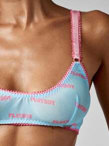 Missguided x Playboy 精致内衣文胸和内裤套装复古风格网眼设计超舒适家居服内衣套装，日常舒适春夏系列 - 彩色 - 查看 4