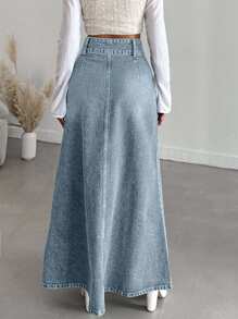 EURMUSE Women's Fashionable Washed Maxi Denim Skirt