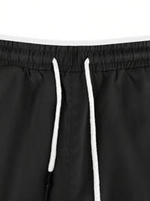 Manfinity Homme 男式纯色松紧腰带口袋工装短裤 - 黑色 - 查看 6