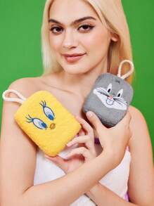 LOONEY TUNES X SHEIN 1 pieza Esponja de baño con estampado de dibujos animados y cuerda para colgar, adecuada para bañarse y limpiar tanto para niños como para adultos, de material suave y no irritante