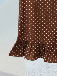 Rusticease Đầm midi tay lỡ in họa tiết chấm bi mùa hè cho nữ - Màu Khaki - Xem 6