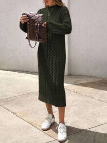 SHEIN Women's Knitwear Long Dress With Cable Pattern