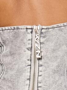 KIZN Débardeur en jean corset ajusté avec lavage acide, style Y2K, pour festivals d'été, soirées en club, streetwear rétro - Gris - Voir 7