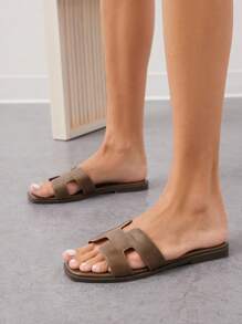 SHUZIA 奢华设计女士优质油面 PU 橄榄色 H 型带拖鞋 - 奢华舒适街头服饰，游艇俱乐部必备 - 橄欖綠 - 查看 7