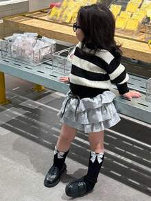 DAZY Baby GirlStriped Color Block Long Sleeve Knit Sweater, Autumn/Winter Toddler Girls Clothes - Black and White - View 5
