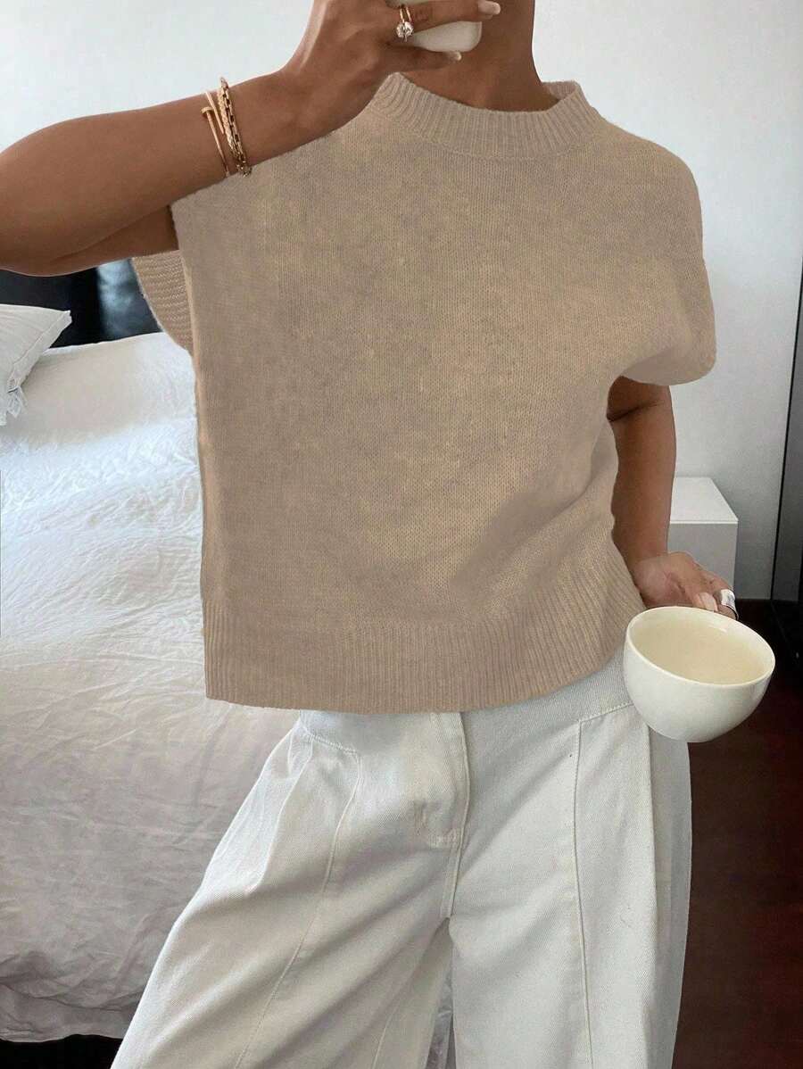 Siren Gaze Women's Casual French Style Loose Short Sleeve Knitted Top, Versatile For Daily Wear Fall Tops,Knitted Sweater