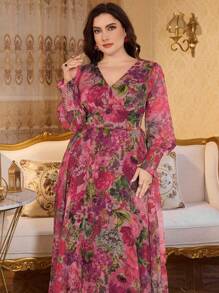 Modelyn 全新优雅奢华V领长袖喇叭长裙