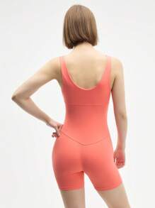 Easify SHEIN Sport Women's Pink And Coral Color Block Sports Jumpsuit, Sleeveless Bodysuit For Yoga And Fitness